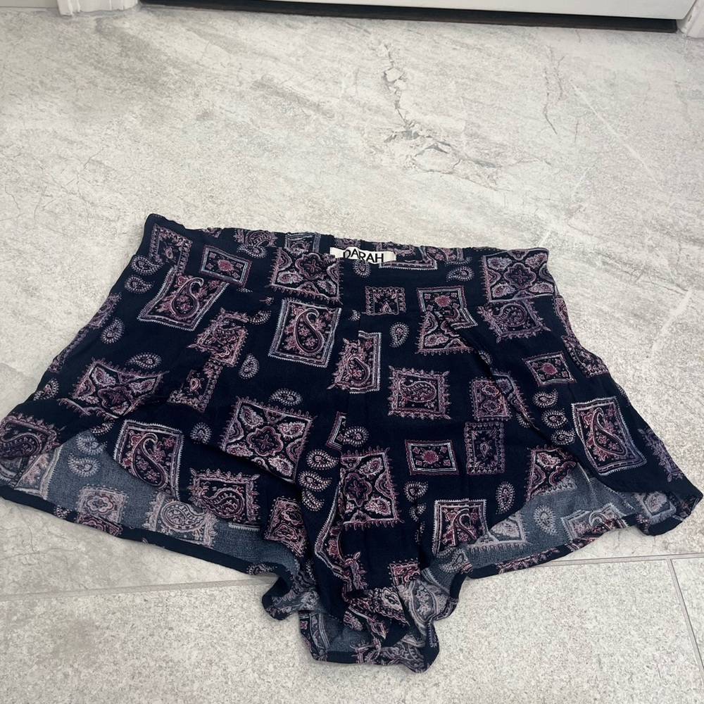 Women's Black and Pink Patterned Shorts